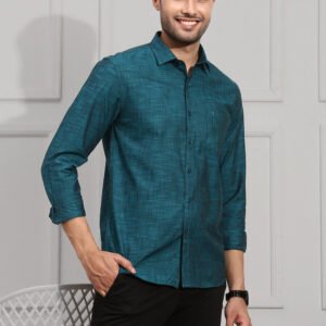 Men 100% Cotton Shirt Dark Green